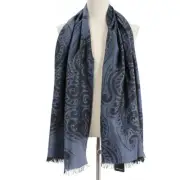 Kiton NWT 100% Cashmere Whimsical Scarf One Size in Blue & Black Made in Italy