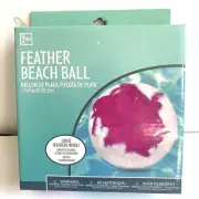 Inflaitable Beach Ball 25” Clear Loose Hot Pink Feathers Float Inside Ball NEW