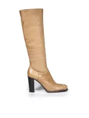 Camel Leather Shearling Knee High Boots