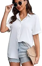 [SPRING SEAON] Women's Button Down Shirts Long Sleeve Chiffon Blouse Causal Collared Work Office Blouses for Ladies