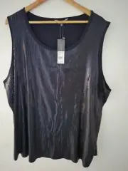 Womens Navy Sequinned Sleeveless Top Sz 18 To 20 Sparkling Tank