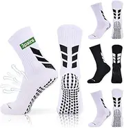 [TALALAAZM] 3Pairs Anti Slip Grip Socks Men, Silicone Non-Slip Men's Running Sock Cushioned Gain the Edge Grip Socks for Sport, Breathable Football Sock for Man Soccer Trekking, black + white, One size