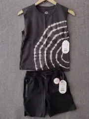 Wonder Nation Boys 2-Pck Sleeveless Tank Top + Black Lounge Shorts S 6-7