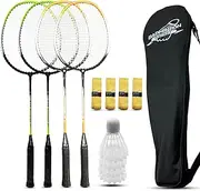 Magicorange Badminton Rackets Set of 4 for Outdoor Backyard Games, Including 4 Racquets,4 Shuttlecocks, 4 Replacement Grip Tapes & 1 Carry Bag