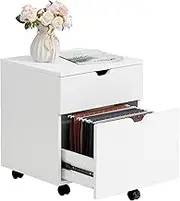HollyHOME 2-Drawer Wood Under Desk Cabinet, Rolling Storage for Home Office, Printer Stand, A4/Letter-Size Files, 11.8in Hanging File Folders, White