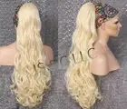 Pale Yellow Blonde Human Hair Blend Ponytail Heat Safe Curly Ex long drawstring