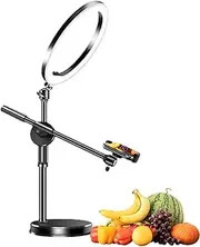 Overhead Phone Mount - Articulating Arm Mount, | Flexible Selfie Ring Light Stand, Led Video Light with This Dual Camera Mobile Phone Holder, Online Teaching Stand for Online Teaching