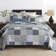 Luxury Quilted 100% Cotton Coverlet/Bedspread Set Quilt Queen King Size Bed 230x250cm Black Forest