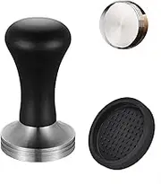 Coffee Tamper 51mm with Silicone Tamper Mat, Ergonomic Wooden Handle, Stainless Steel Base for Cafes and Coffee Lovers (Black) (Black)