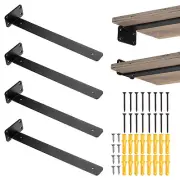 4 Pcs Shelf Brackets, 14" Long 3/16" Thick Brackets with 100 Lbs, Matte Black