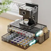 [REASOR] Coffee Pod Holder for K Cups,Coffee Station Bar Organizer with 2 Tier Slidng Storage Drawer,Holds 63 Large or 80 Small K-Cups