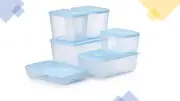 Tupperware Food Storage Date Store and Freeze Set Light Blue Seal Containers New