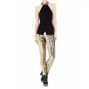 SASS & BIDE "Vinyl Rendition" Gold Sequinned STRETCH PENCIL PANTS NWT S1E1