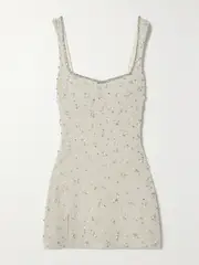 [Clio Peppiatt] Clio Peppiatt - Embellished Stretch-tulle Mini Dress - Ivory - x large x large Ivory