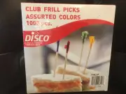 1000 Club Frill Picks 4" Asst Colors Hors' Devours Club Sandwich Olive Picks NIB