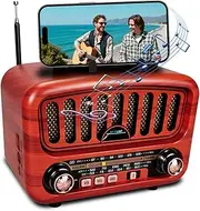 Vintage Retro Radio Bluetooth Speaker, AM/FM/SW Small Radio 5W Large Speaker and Bluetooth 5.0, Rechargeable Radio Supports USB/TF/AUX Function