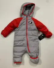 NIKE NWT Boys Size 6 Months Cire Puffer Snowsuit One Piece Bunting Gray Red