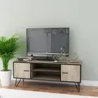 Foret TV Cabinet Stand Entertainment Unit Storage Shelf Metal 110cm Wooden Oak