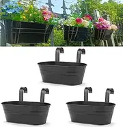 behen bahen 3Pcs Metal Wall Planters,11 inch Oval Metal Railing Planter, Balcony Railing Hanging Plant Pot, Indoor Outdoor Hanging Plant Pot Decor, Rustic Herb Flower Plant Holder,Color - Black