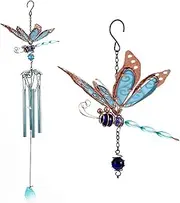 VERLIAN Luminous Dragonfly Butterfly Wind Chimes - Creative Hanging Glow in Dark Night Outdoor Windchimes Decoration for Home Garden Window Yard Patio (Blue, Dragonfly)