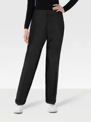 Black Wool Tapered Rolled Hem Trousers