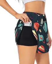 [GaxfjRu] Outer Space Planet Print Women's Running Shorts High Waisted Running Shorts Pocket Sporty Gym Elastic Short