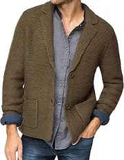 [Gsywaipei] Mens Long Sleeve Knitted Cardigan Shawl Collar Fit Knit Cardigans Buttons Down Knits Sweater Coat