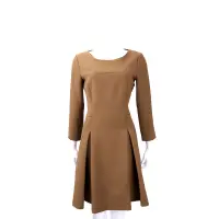在飛比找Yahoo奇摩購物中心優惠-ALBERTA FERRETTI 棕色抓褶剪裁七分袖洋裝