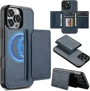 GoshukunTech for iPhone 16 Pro Max Wallet Case with Card Holder,for iPhone 16 Pro Max Magnetic Case[Detachable Card Pocket] Leather Flip Cover[Support Magsafe or Wireless Charging]-Navy Blue