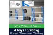4 Bay Garage Storage Steel Rack Shelving 6.0m 800kg