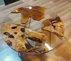 Clear Epoxy Resin & Live Edge Wood Coffee Table / Round Epoxy Resin Table Top