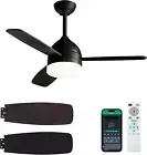 42" Black Ceiling Fan with Lights – Dimmable, Reversible, Remote & App Control,