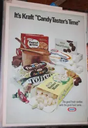 Kraft Candy Tasters Time 1976 Vintage Ad Kitschy Fun Wall Art Fudgie Butter Mint