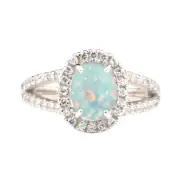 14KT White Gold 1.50Ct 100% Natural Australian Opal IGI Certified Diamond Ring