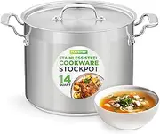 NutriChef Stainless Steel Cookware Stockpot - 14 Quart, Heavy Duty Induction Pot, Soup Pot with Stainless Steel, Lid, Induction, Ceramic, Glass and Halogen Cooktops Compatible - NCSPT14Q