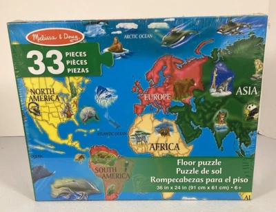 Melissa & Doug World Map Floor Puzzle 33pcs Homeschool Educational Sealed
