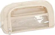 Large Capacity Pencil Case,Transparent Large Pencil Box Marker Pen Case Aesthetic Art Pouch- Zipper Storage Bag for Adult Supplies&Office Essentials (Beige)
