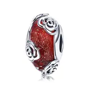 S925 Sterling Silver Red Faceted Roses Glass Murano Charm - AVILIA Designs
