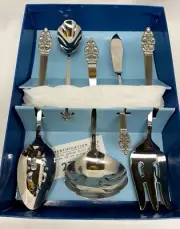Oneida Hostess Serving Set Oneidacraft Deluxe Stainless Nordic Crown 5 Piece