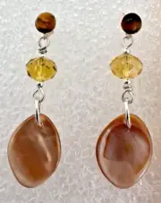 Sterling Silver .925 Tiger's Eye Shell Crystal 1/2" x 1 1/2" Dangle Earrings