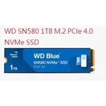 [全新]聯強或捷元代理 WD SN580 1TB M.2 PCIE 4.0 NVME SSD 原廠日期為20240531