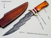 Custom Handmade Damascus Bowie Knife with Leather Sheath #usa #knives #knife