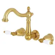 Kingston Brass Wall Mounted Faucet 6.38" 2-Handle Double Handle in Brushed Brass