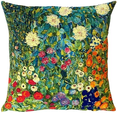 BELGIAN TAPESTRY KLIMT FLOWER GARDEN V2 18" CUSHION PILLOW COVER ZIP VELVET BACK