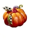 Mackenzie Childs Fortune Teller Pumpkin Courtly Check Leaves Ombre Stem Med. NWT