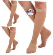 (3 Pairs - Closed Toe) Made in USA - Sheer Compression Socks for Medium Natural