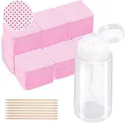 Lint Free Nail Wipes 1080Pcs with Push Down Pump Dispenser Bottle 6oz/200ml, Disposable Lint Free Nail Polish Remover Pads Kit for Gel Polish Acrylic Nail Remover, Pink