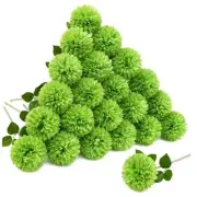 24pcs Green Flowers Artificial Chrysanthemum Ball Silk Hydrangea Flowers