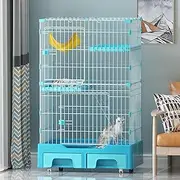 3-Tier Wire Cat Cage Playpen Kennel - Cat Crate with Storage Drawers and Cat Litter Box Large Space for 1-3 Cats - Cat Crate with 2 Platforms 2 Front Doors 1 Ramp Ladders,Blue