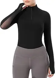 [Harrison Howard] Equestrian Tops Female Long Sleeve Half Mesh Arm Design Quick-Dry Summer Top with Stylish Neckline